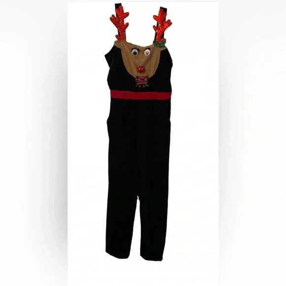 No Boundaries Velvet Reindeer Jumpsuit Black Size XXL (19 Juniors) Christmas - Picture 7 of 8